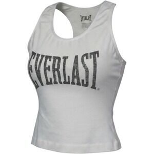 Everlast Women S White Racerback Tank Top Built-In Shelf Bra Distressed Logo